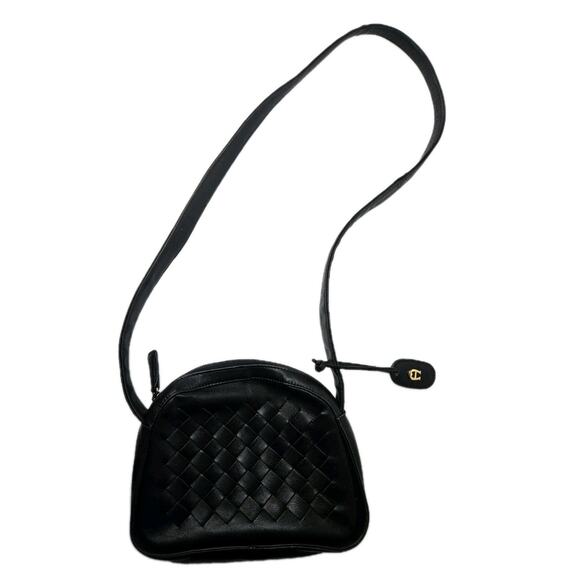 Etienne Aigner Women's Crossbody Bag Black Leather Weave Pattern 5x6" Inches - Picture 1 of 11